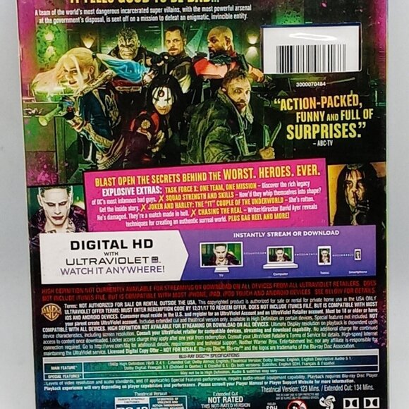 Blu-Ray DVD Suicide Squad Extended Cut HD DC Comics Supervillain Action Movie - Picture 3 of 6